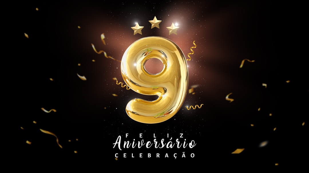 Social Media Banner Feliz Aniversário Celebração 9 Anos PSD Editável