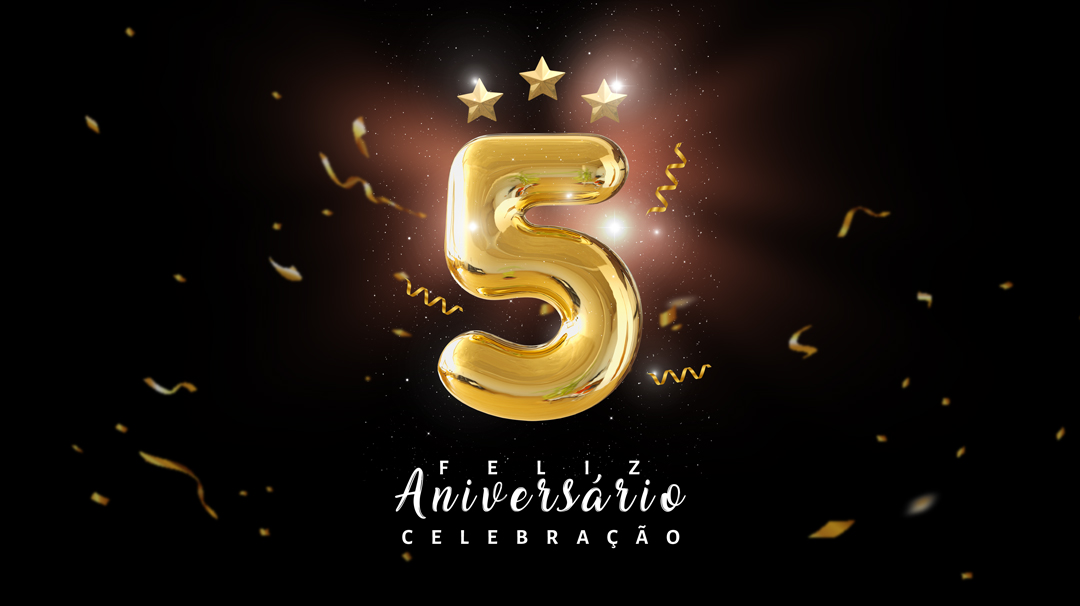 Social Media Banner Feliz Aniversário Celebração 5 Anos PSD Editável