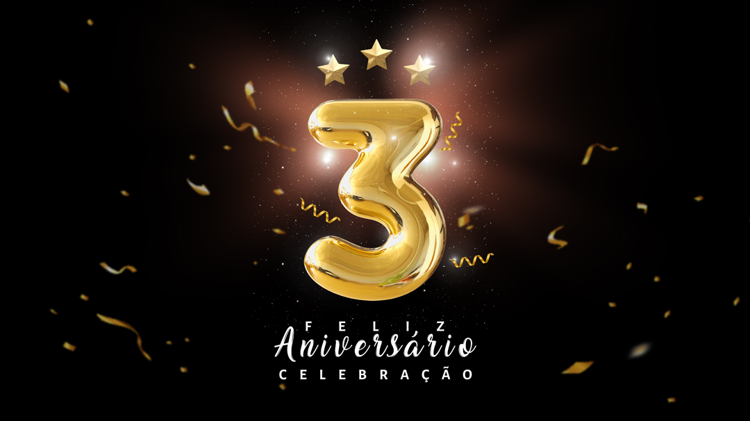 Social Media Banner Feliz Aniversário Celebração 3 Anos PSD Editável