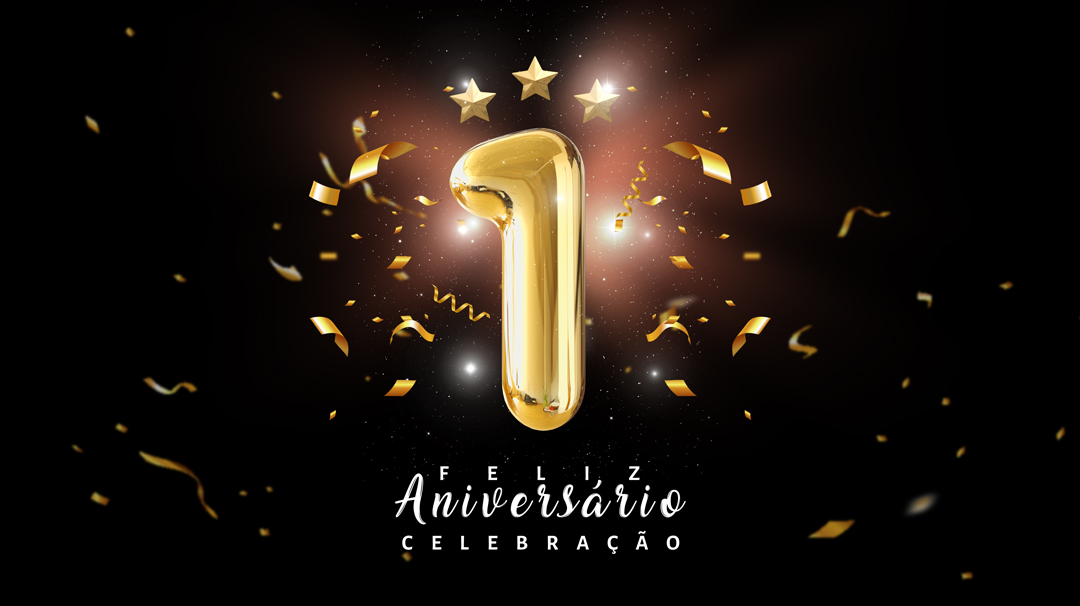 Social Media Banner Feliz Aniversário Celebração 1 Ano PSD Editável