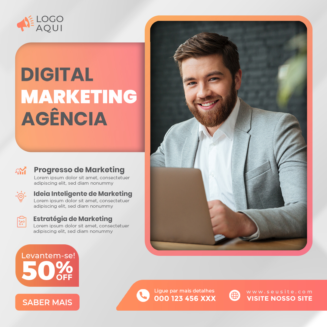 Marketing Digital Agência Levante se 50% De Desconto Social Media PSD Editável