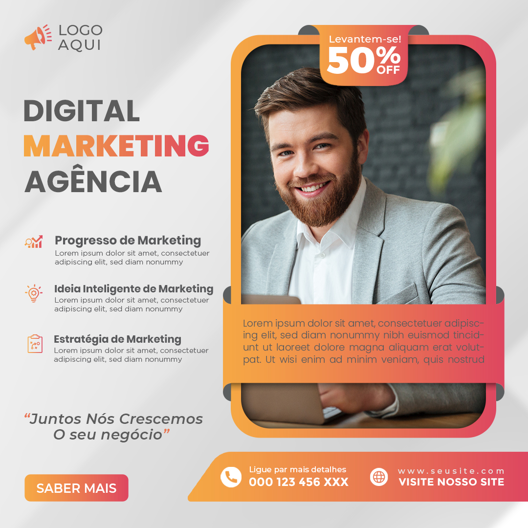 Digital Marketing Agência Levante se 50% De Desconto Social Media PSD Editável