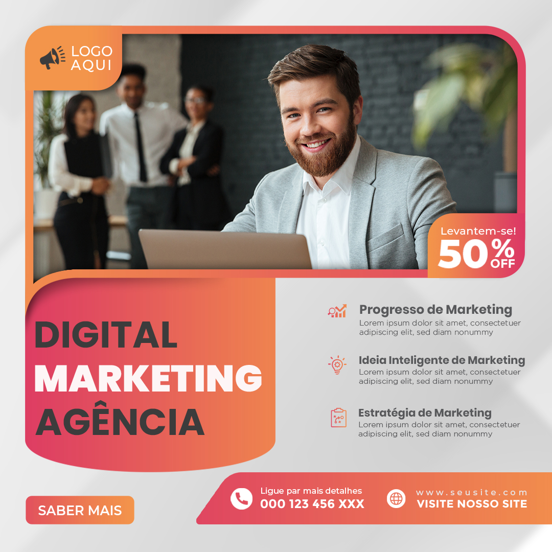 Social Media Digital Marketing Agência Levante se 50% De Desconto PSD Editável