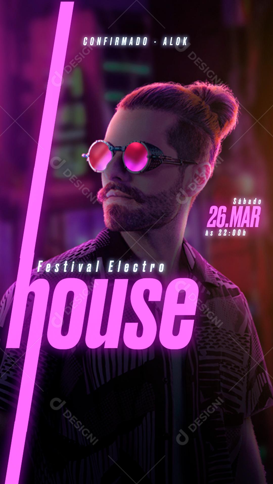 Flyer Festival Electro House Deejay Alok Social Media PSD Editável