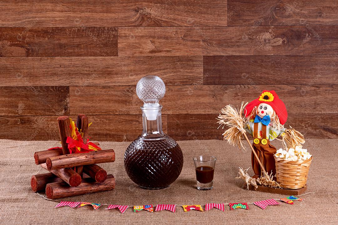 Brazilian June Festival. Typical foods of the June festival. hominy, boiled corn, corn cake, popcorn, broccoli, paçoca, genipap and peanuts