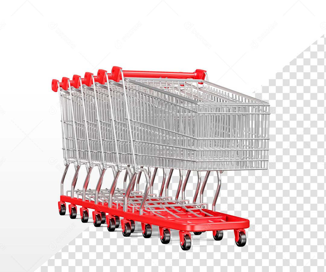 Elemento 3D Para Composição Carrinhos De Compra Vermelho PSD Editável