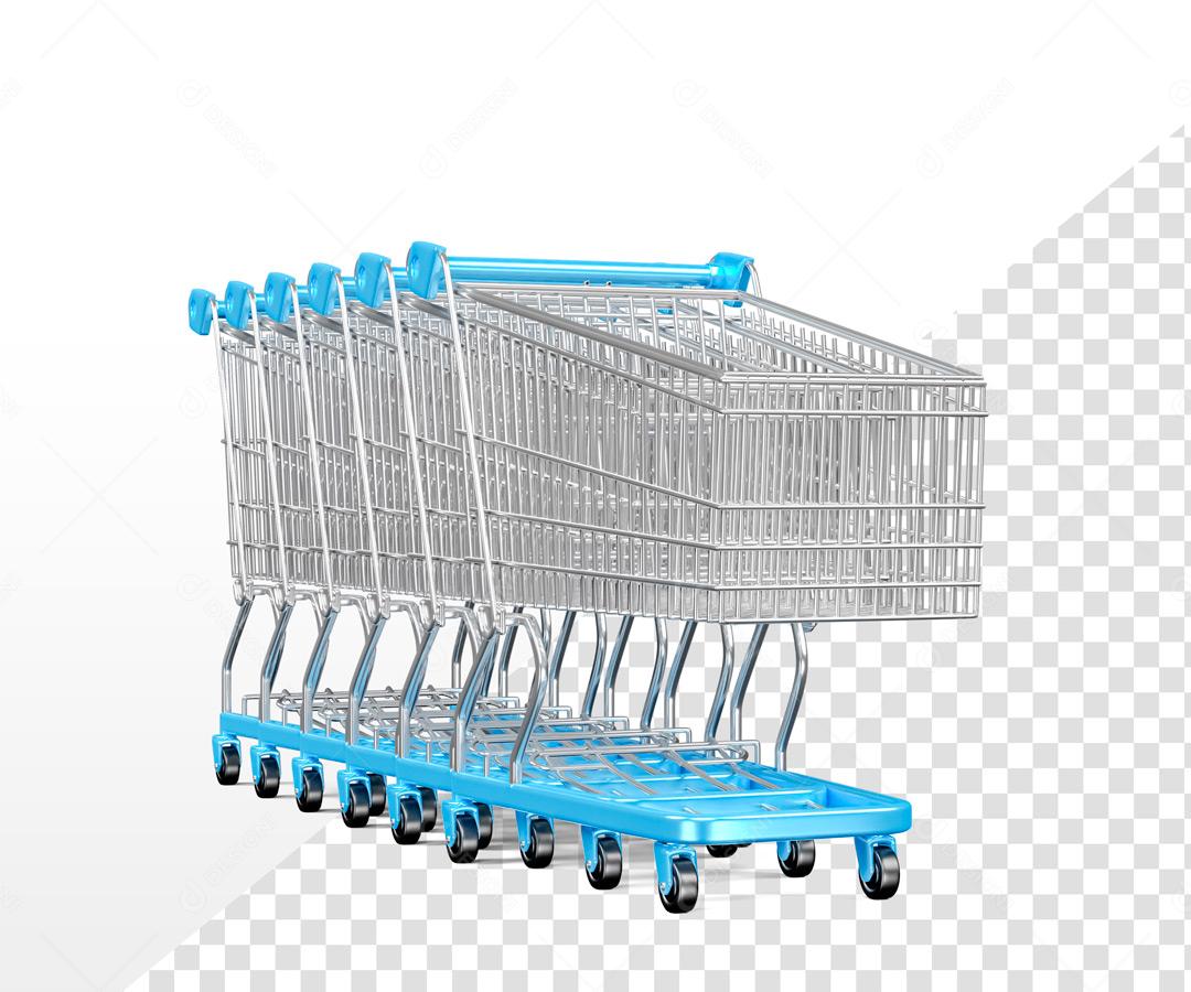 Elemento 3D Para Composição Carrinhos De Compra Azul PSD Editável