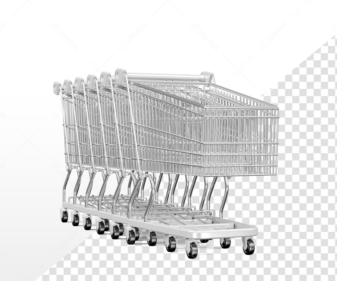 Elemento 3D Para Composição Carrinhos De Compra Branco PSD Editável