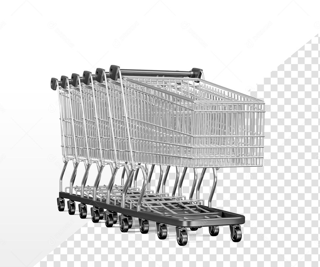 Elemento 3D Para Composição Carrinhos De Compra Preto PSD Editável