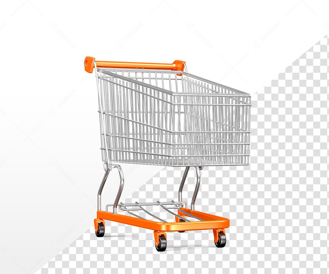 Elemento 3D Para Composição Carrinhos De Compra Laranja PSD Editável