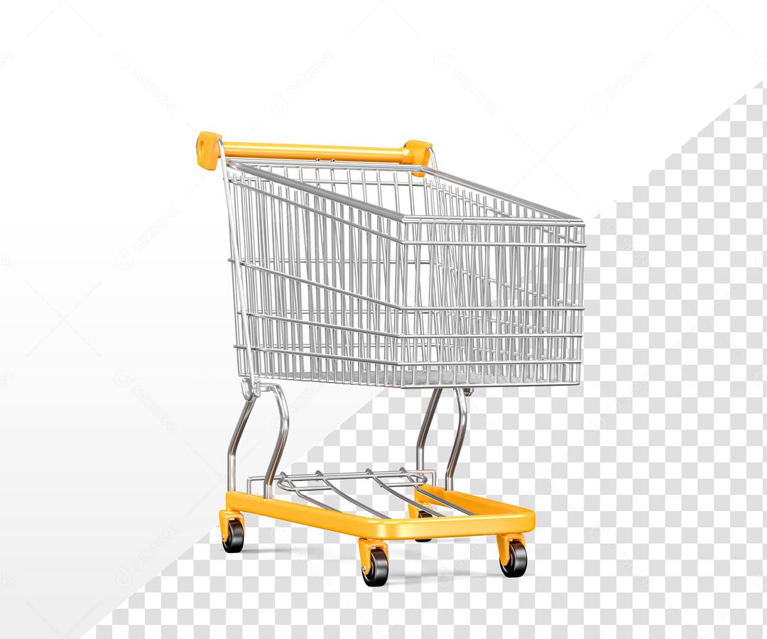 Elemento 3D Para Composição Carrinhos De Compra Amarelo  PSD Editável