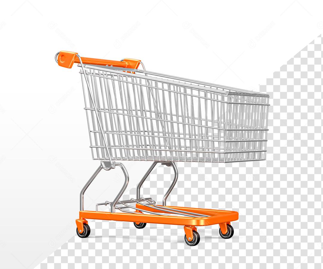 Elemento 3D Para Composição Carrinhos De Compra Laranja PSD Editável