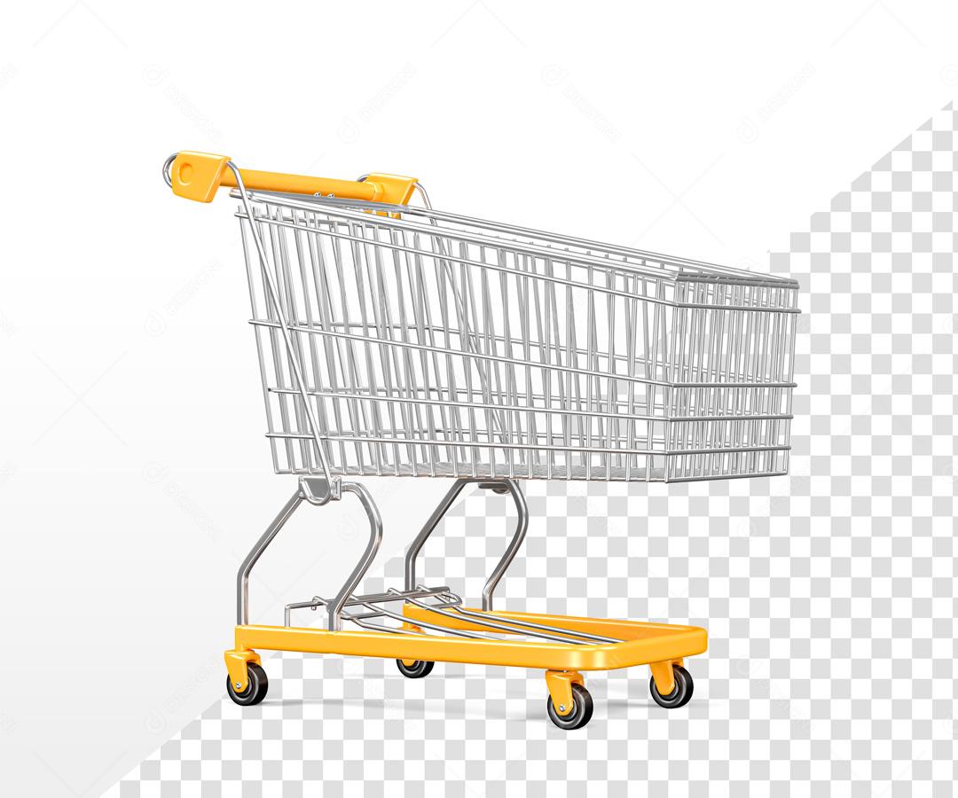 Elemento 3D Para Composição Carrinhos De Compra Amarelo PSD Editável