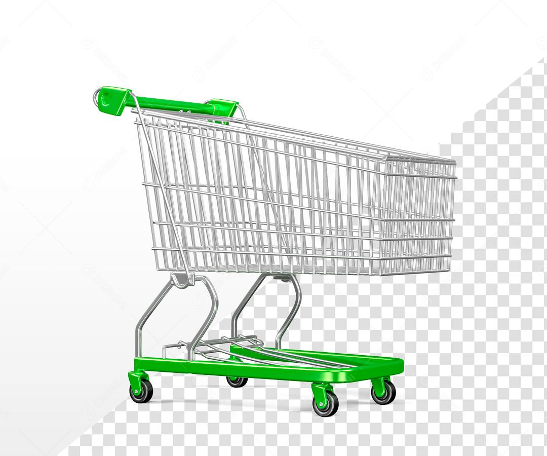 Elemento 3D Para Composição Carrinhos De Compra Verde PSD Editável