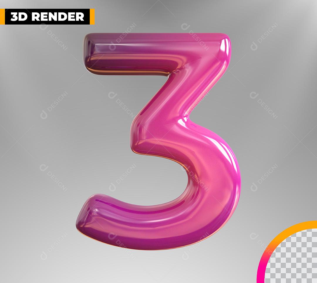 Número 4 3D Rosa Para Composição PSD