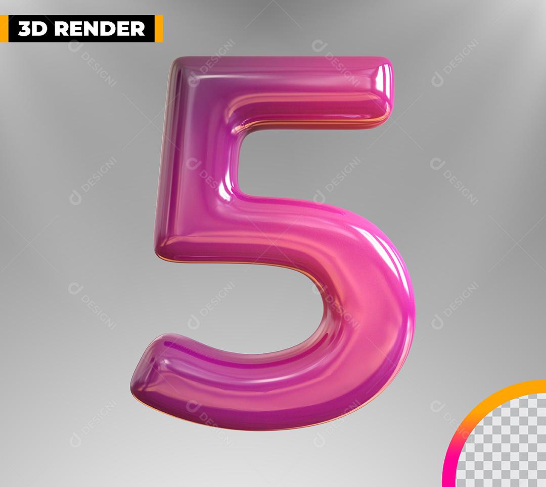 Número 5 3D Rosa Para Composição PSD