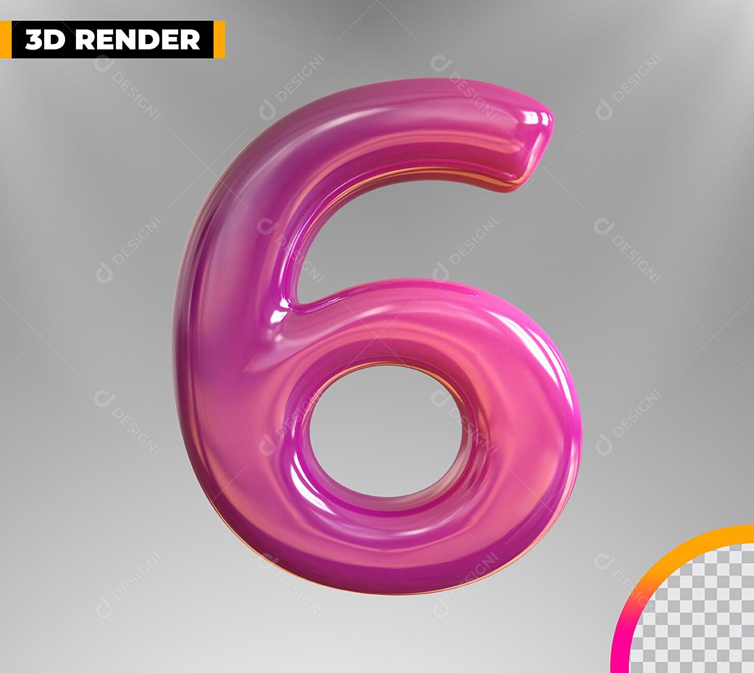 Número 6 3D Rosa Para Composição PSD