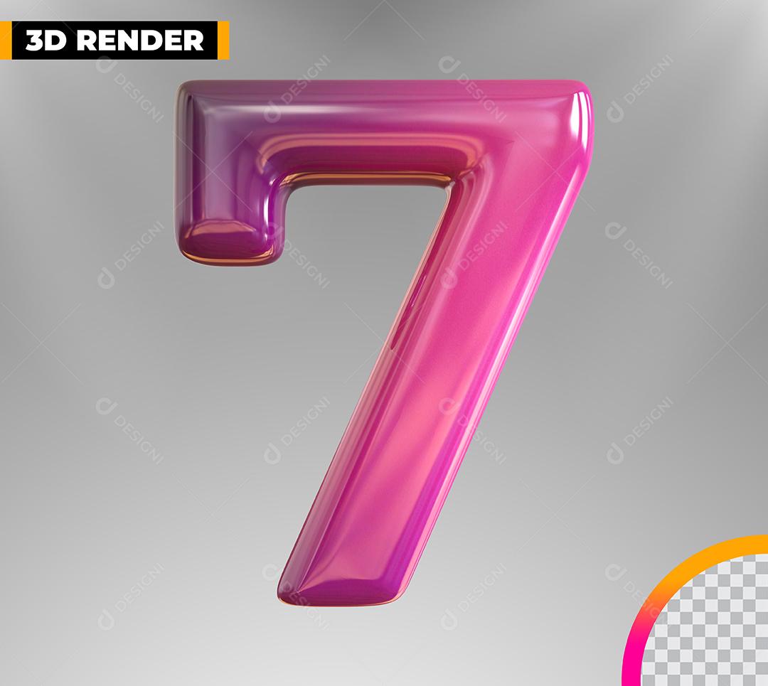Número 7 3D Rosa Para Composição PSD