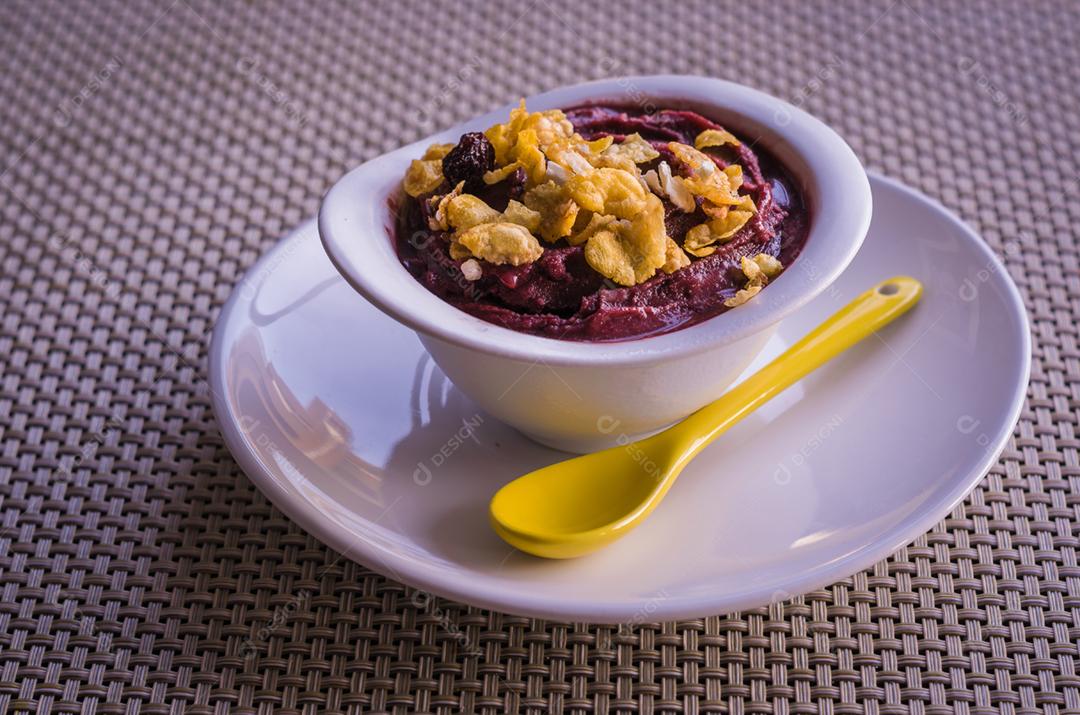 Acai bowl with granola. Typical Brazilian food.
