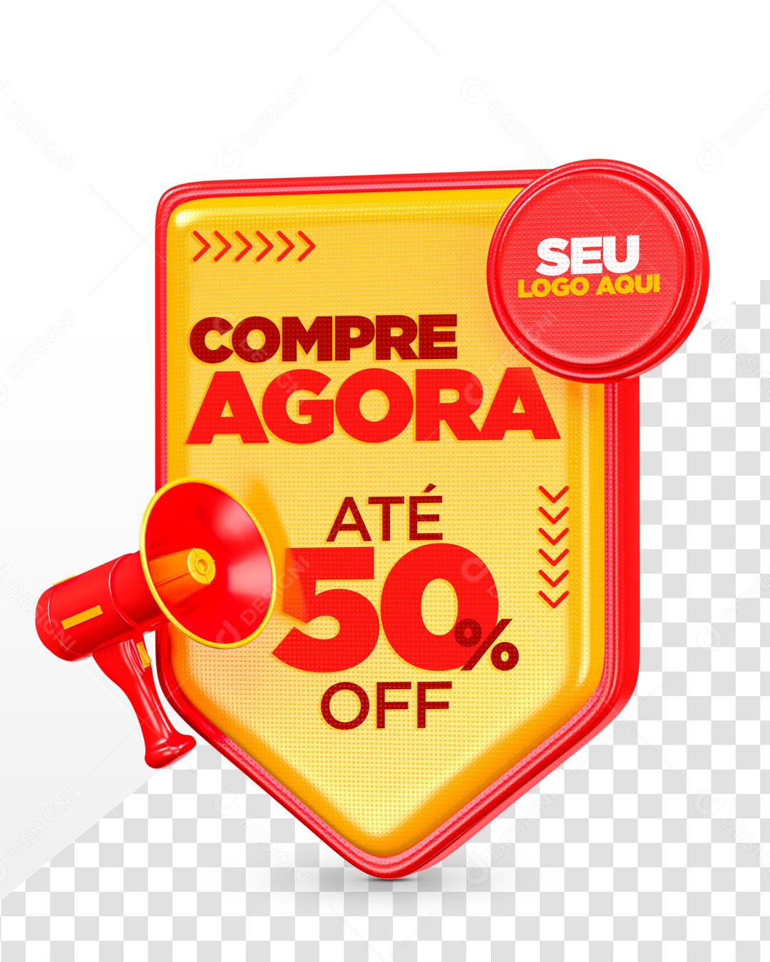 Brasão 3D Para Composição Compre Agora Amarelo PSD Editável