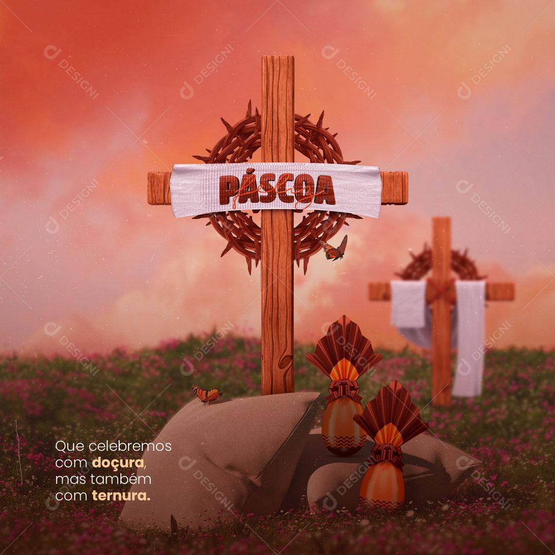 Post Feliz Páscoa Celebramos Com Doçura e Amor Social Media PSD Editável