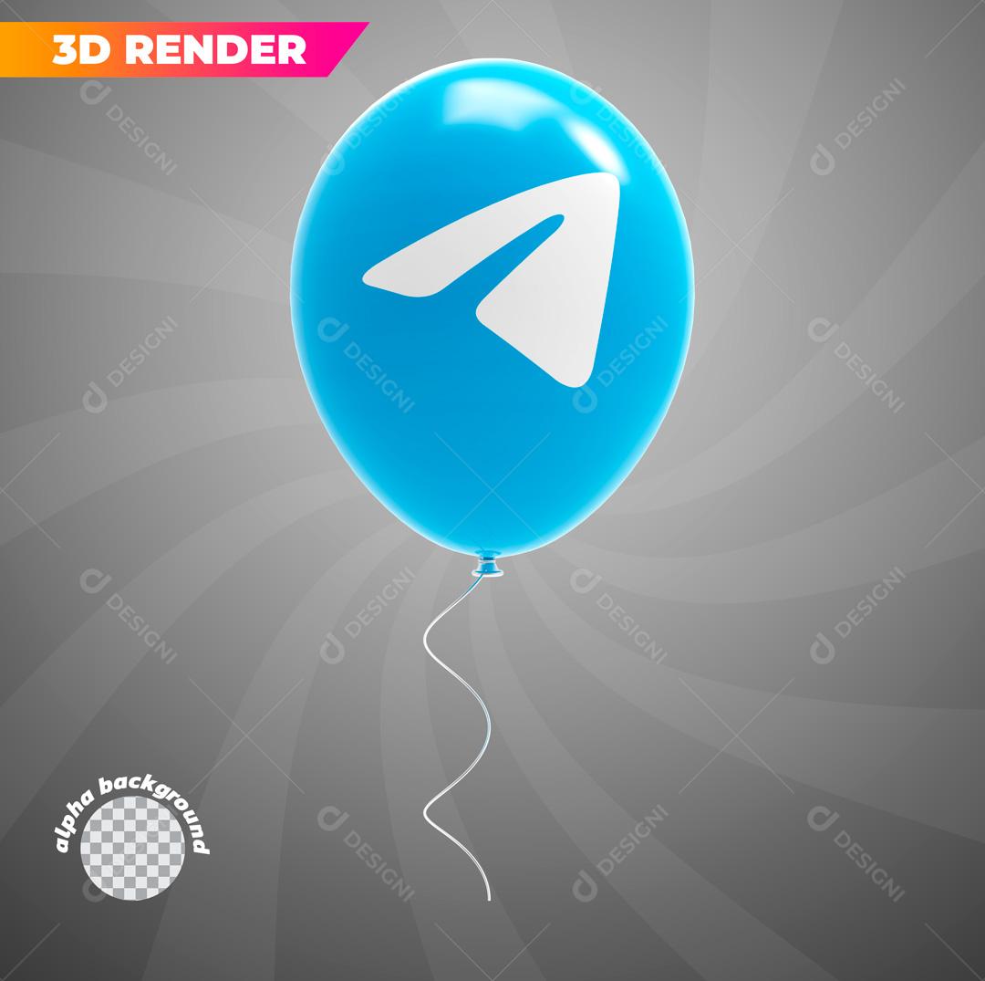 Balão azul Com Ícone do Telegram  Elemento 3D Para Composição PSD