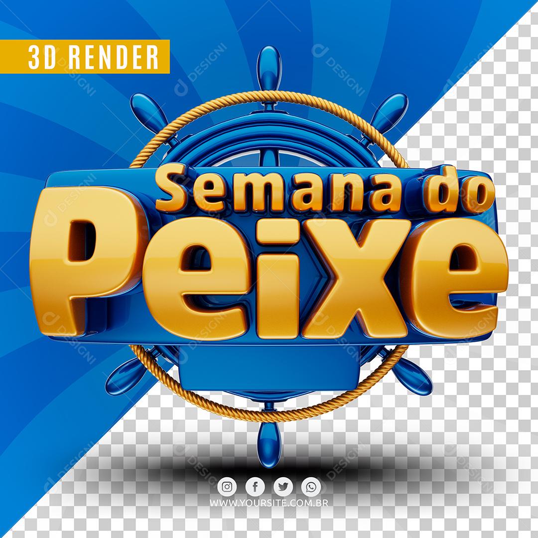 Semana do Peixe Selo 3D Azul Para Composição PSD