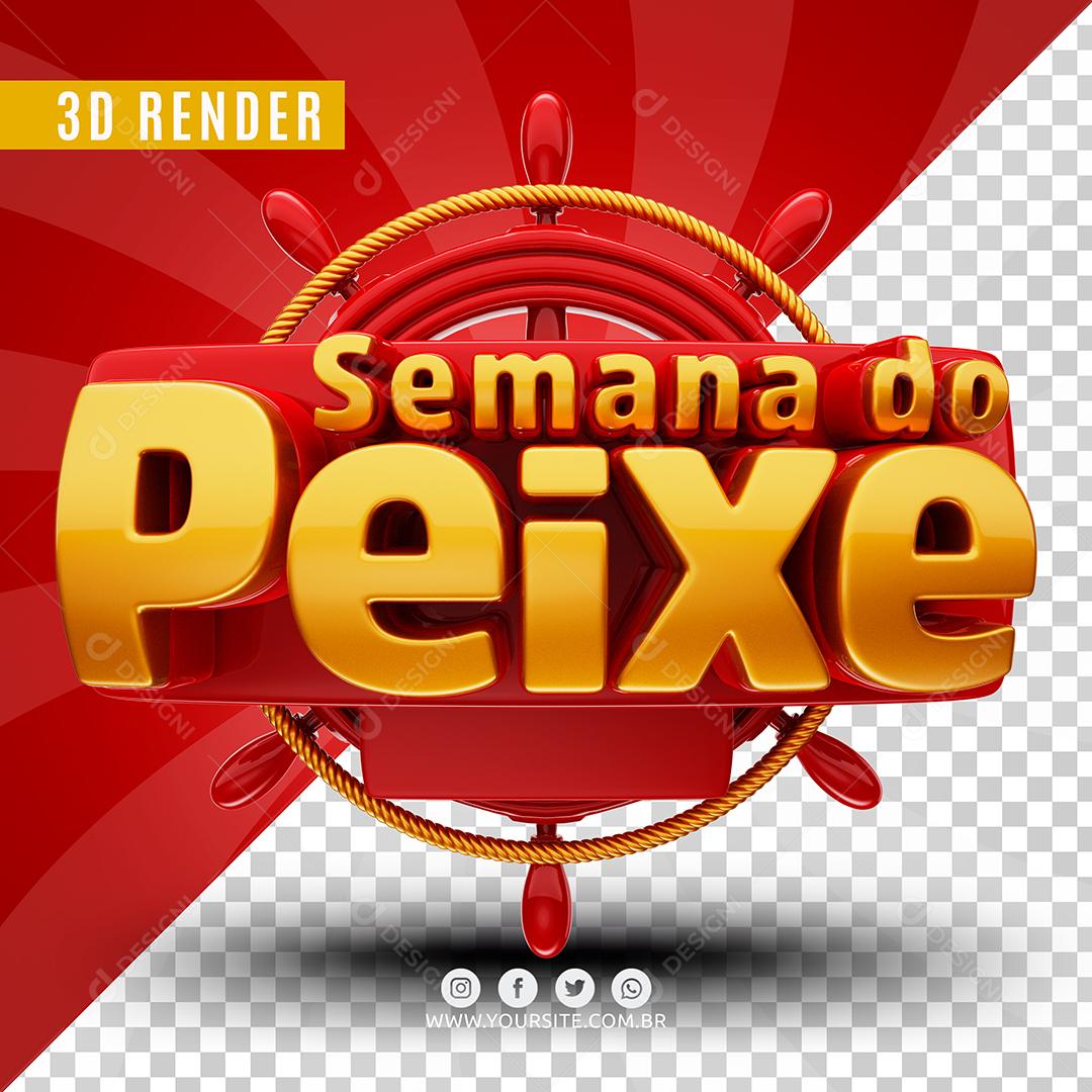 Semana do Peixe Selo 3D Vermelho Para Composição PSDM