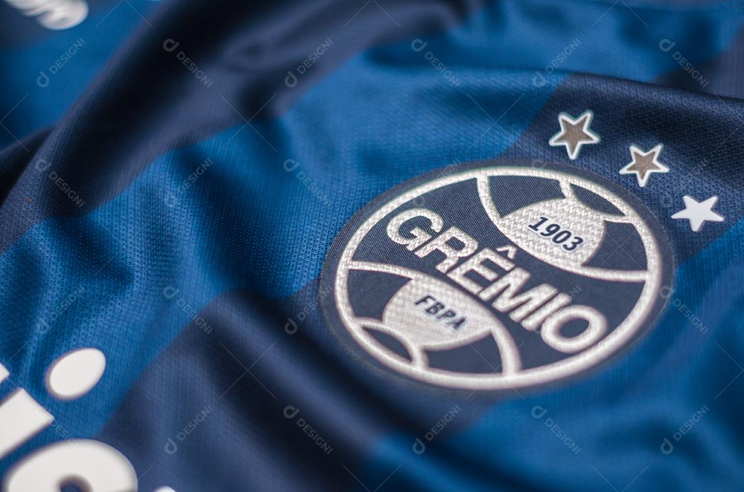 Camiseta de time azul de futebol grêmio jogo