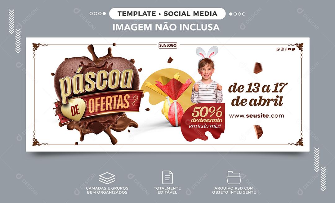 Social Media Banner Páscoa de Ofertas 50% de Desconto de 13 a 17 de Abril PSD Editável