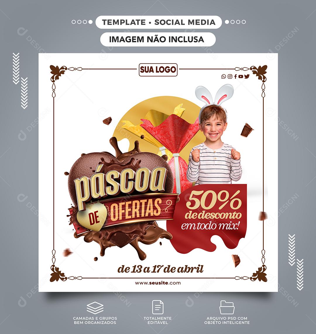 Páscoa de Ofertas 50% de Desconto Social Media PSD Editável