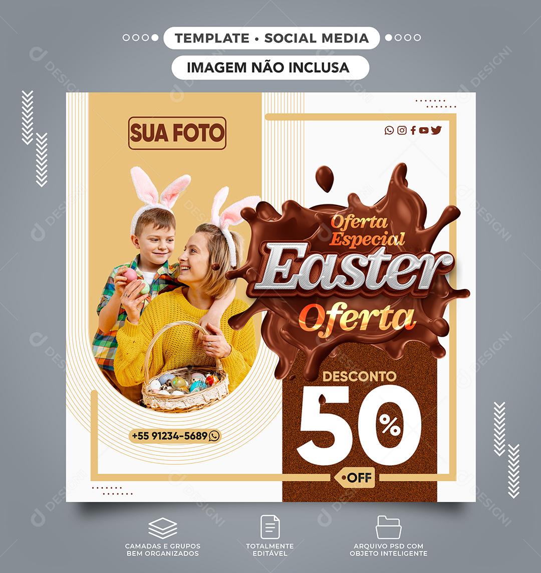 Social Media Oferta Especial Easter Páscoa 50% Desconto PSD Editável