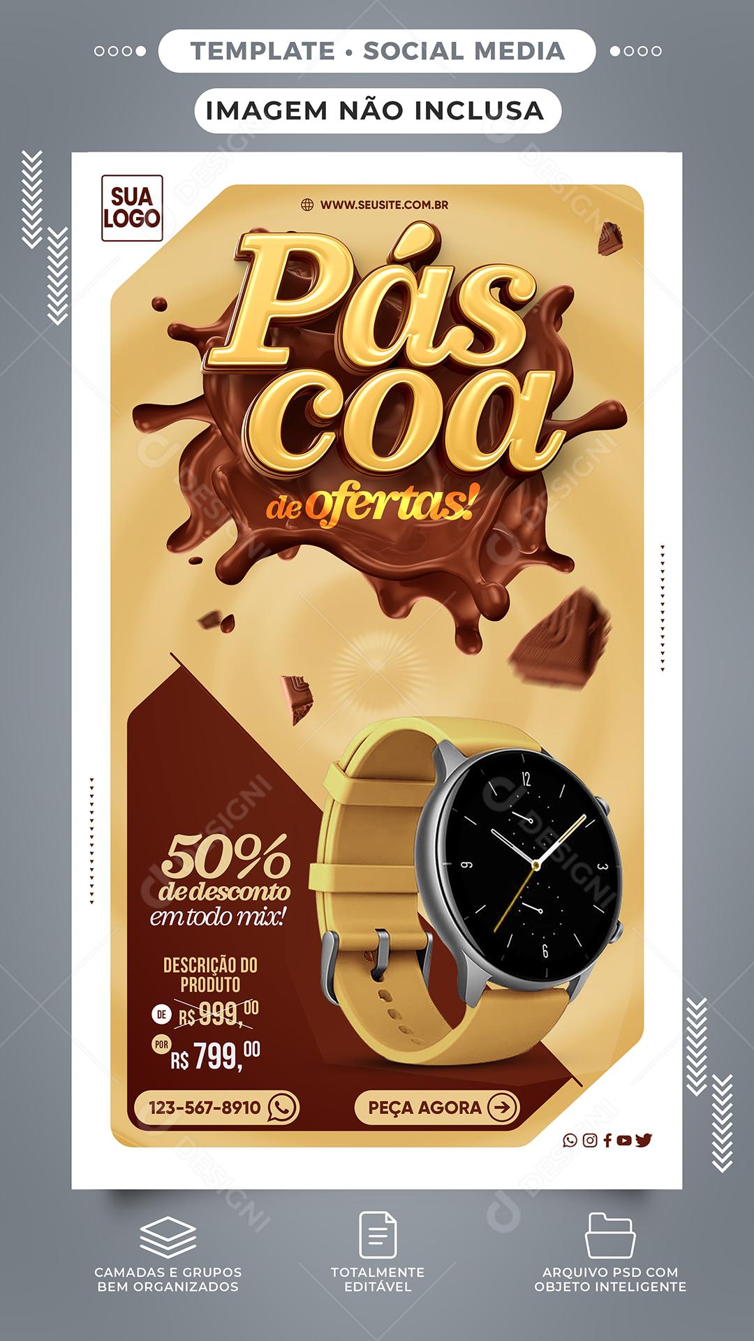 Social Media Páscoa de Ofertas 50% de Desconto em Todo o Mix PSD Editável