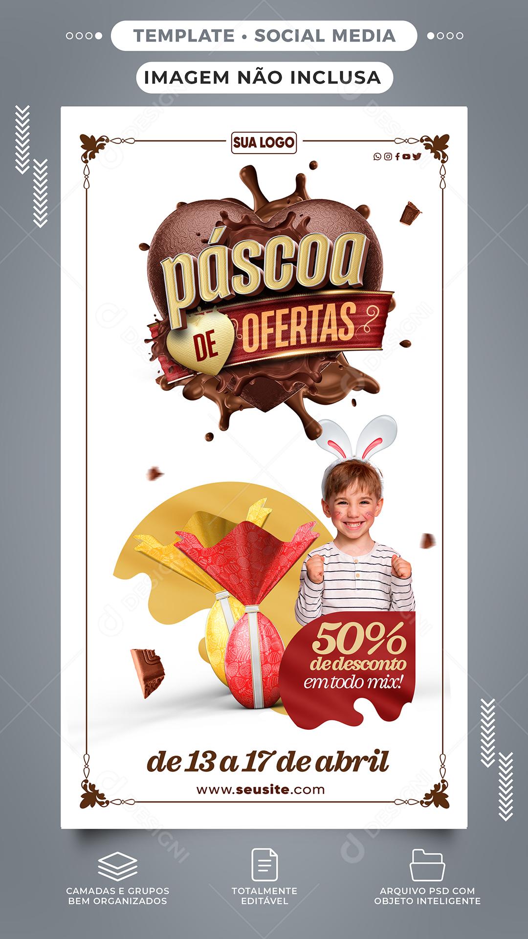 Social Media Páscoa de Ofertas 50% de Desconto PSD Editável
