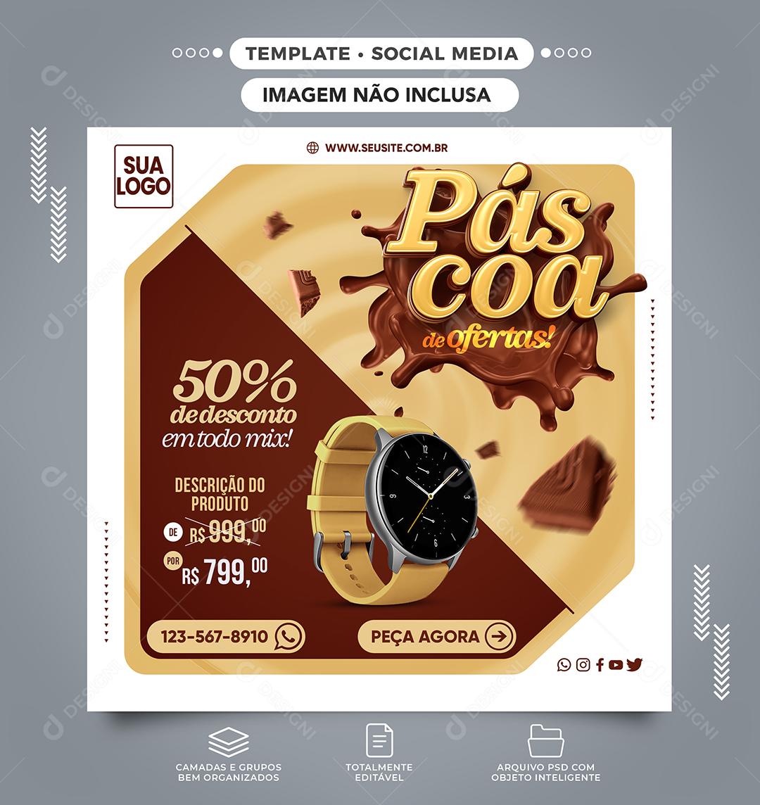 Social Media Páscoa de Ofertas 50% de Desconto Loja PSD Editável