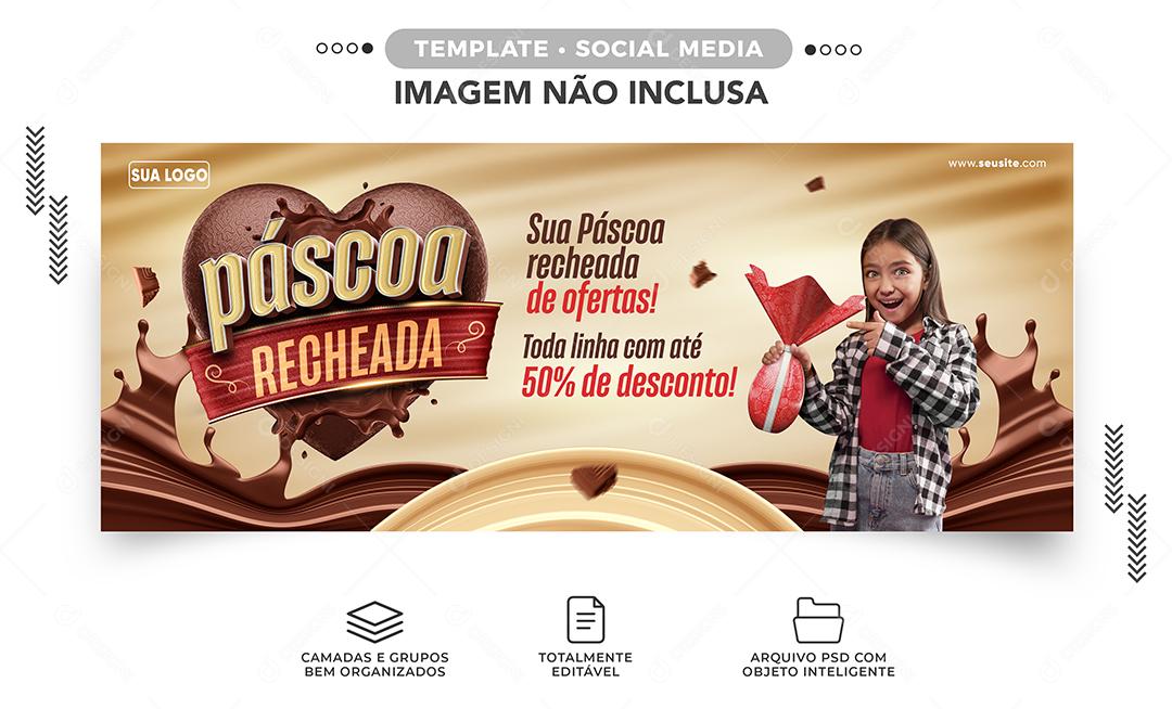 Social Media Banner Sua Páscoa Recheada de Ofertas 50% de Desconto Lojas PSD Editável