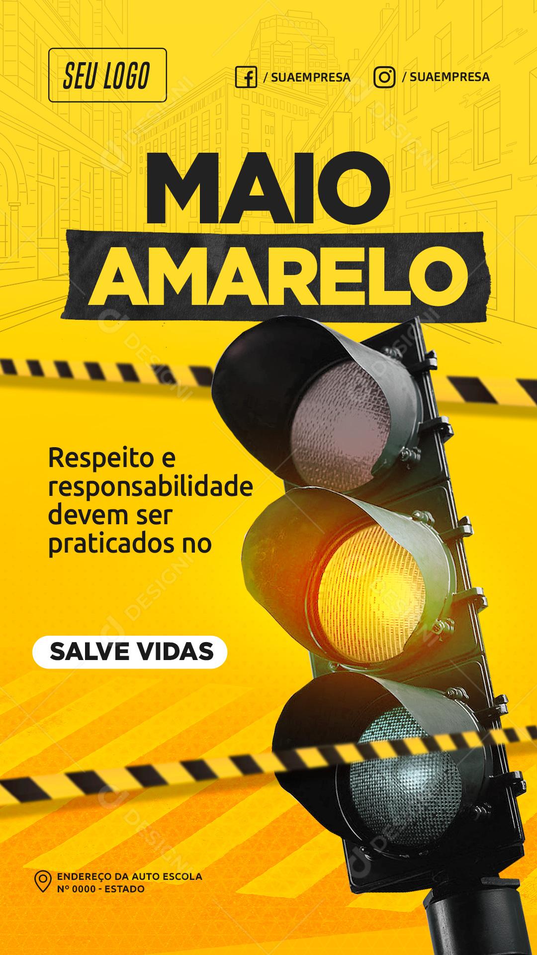 Social Media Respeito e Responsabilidade Auto Escola Maio Amarelo PSD Editável