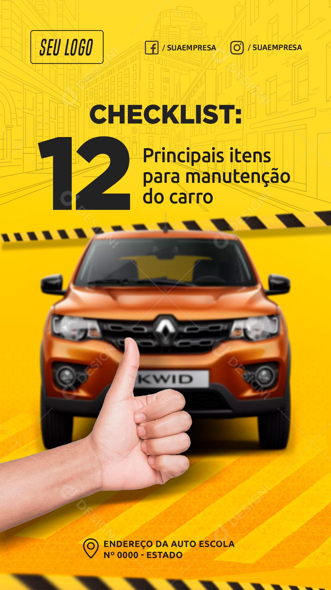 Social Media Principais intens Para Manutenção do Carro Auto Escola Maio Amarelo PSD Editável