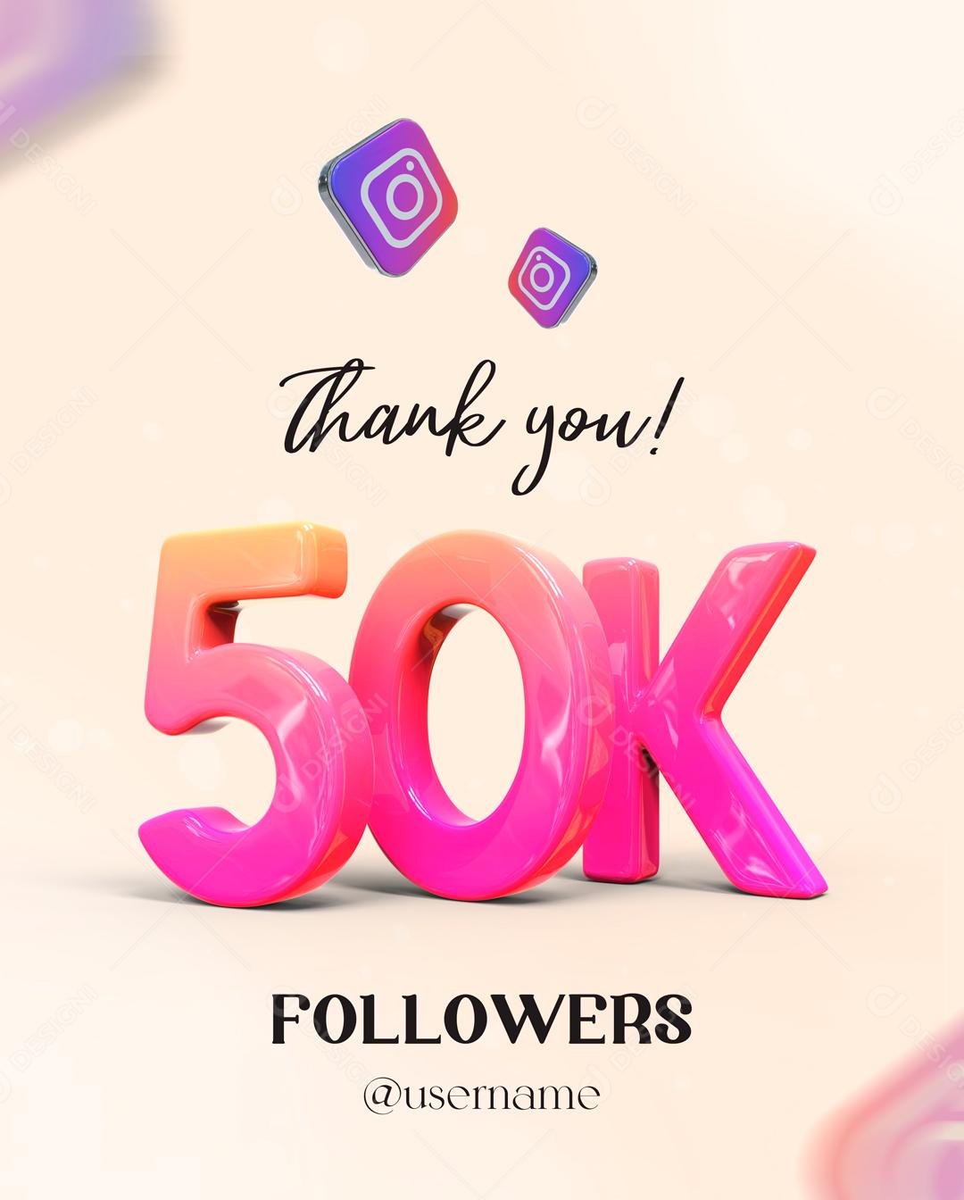 Elemento 3D Para Composição 50K De Seguidores PSD Editável