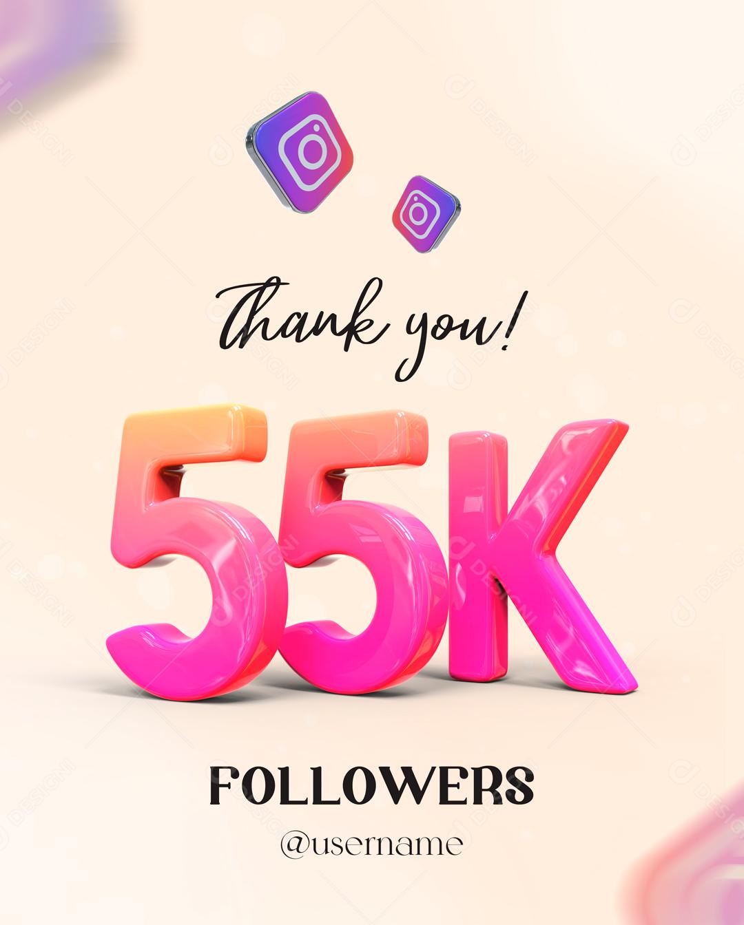 Elemento 3D Para Composição 55K De Seguidores PSD Editável