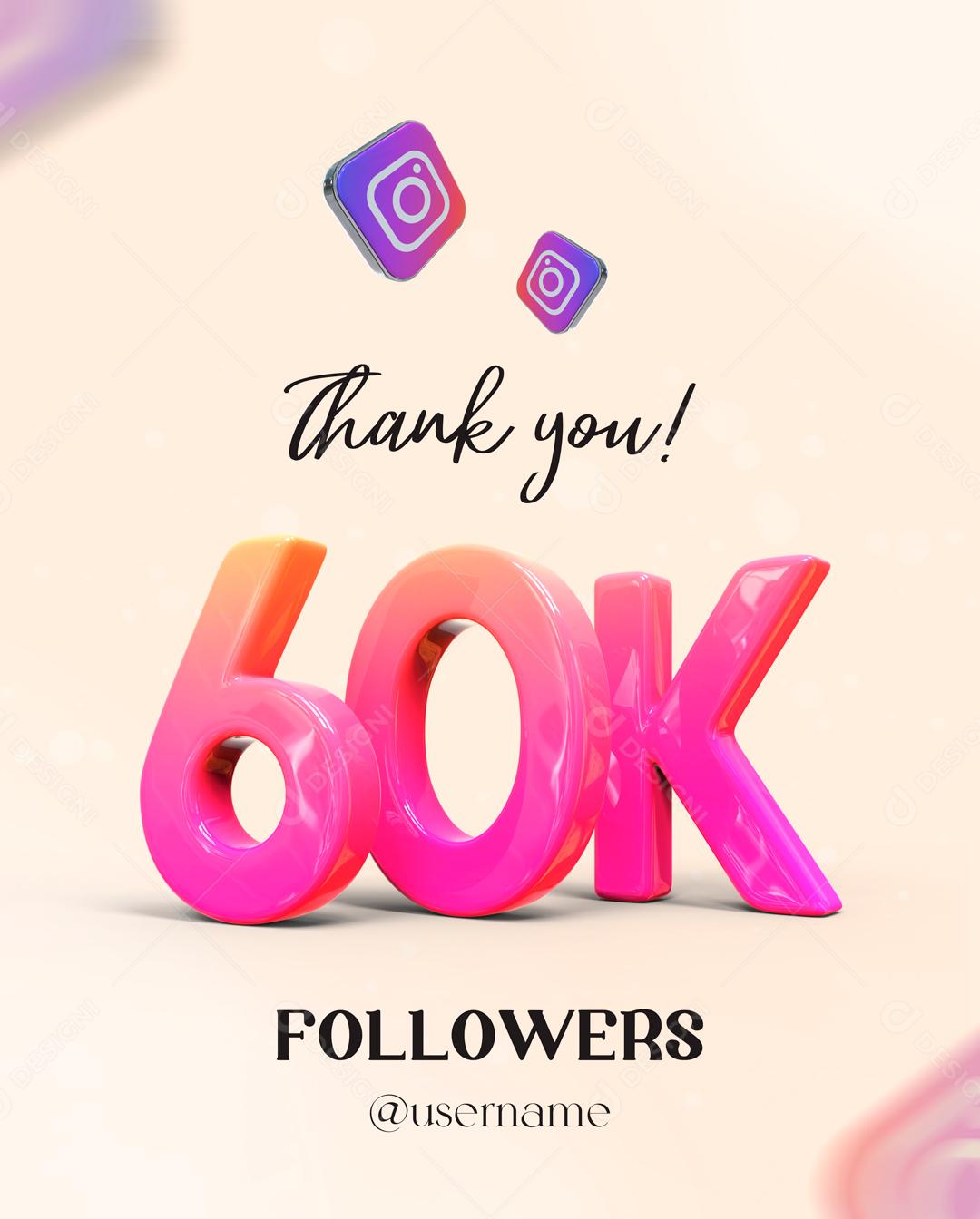 Elemento 3D Para Composição 60K De Seguidores PSD Editável