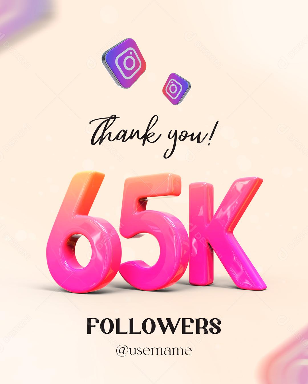 Elemento 3D Para Composição 65K De Seguidores PSD Editável