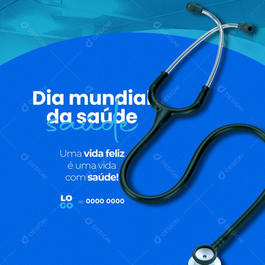 Uma Vida Feliz é Uma Vida com Saúde Social Media PSD Editável