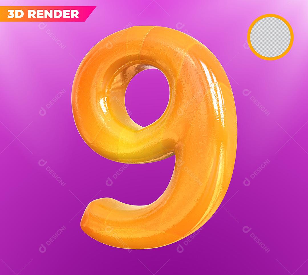 Número 9 3D Elemento Para Composição PSD