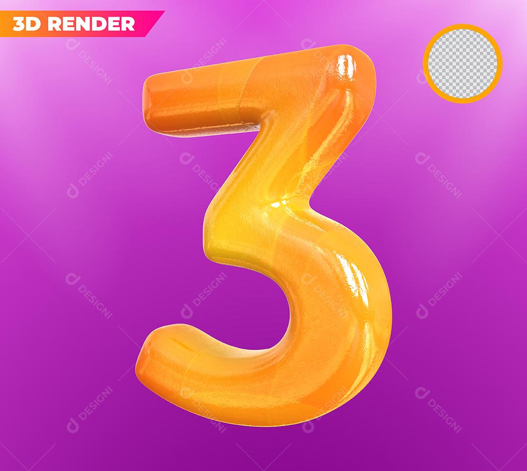 Número 3 3D Elemento Para Composição PSD