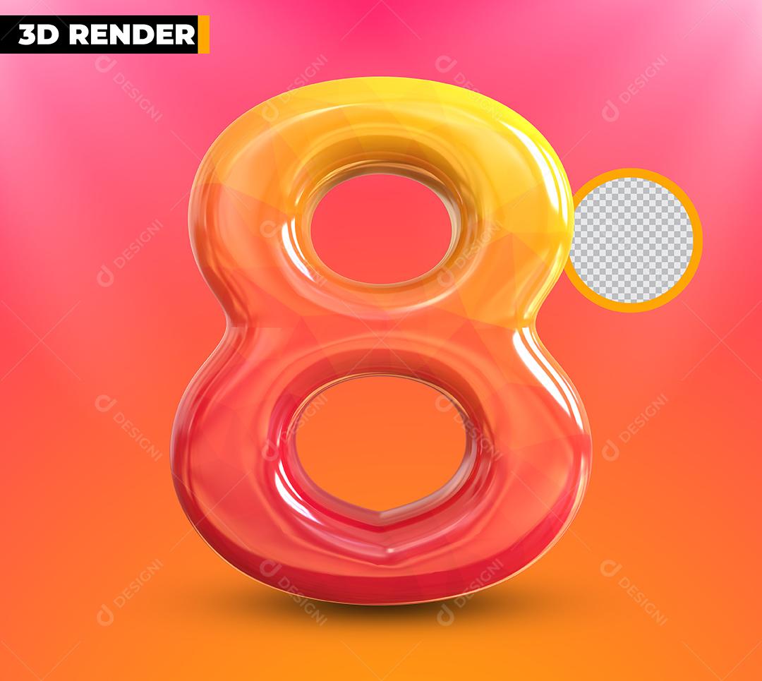 Número 3D 8 Elemento Para Composição PSD