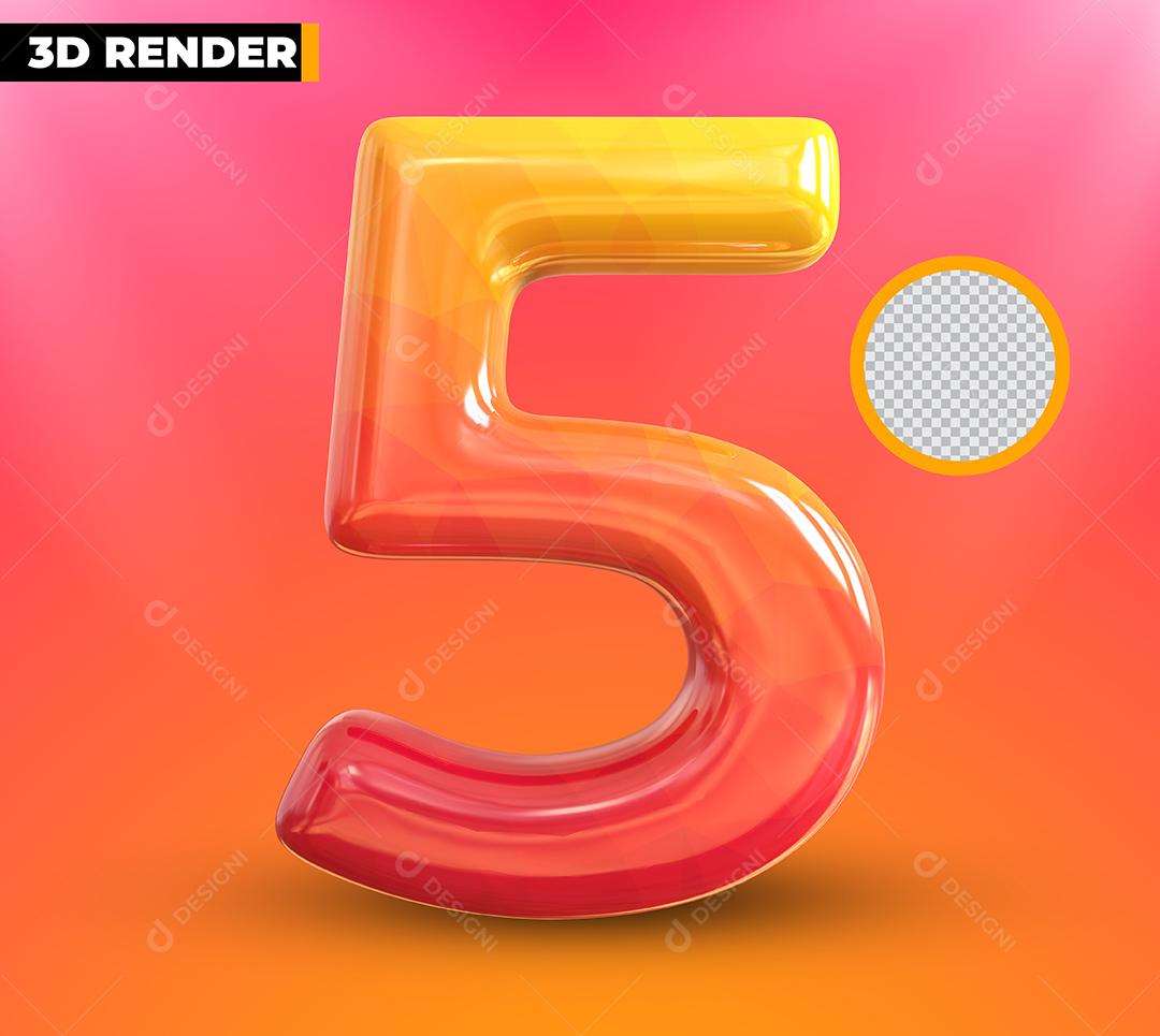 Número 3D 5 Elemento Para Composição PSD Editável