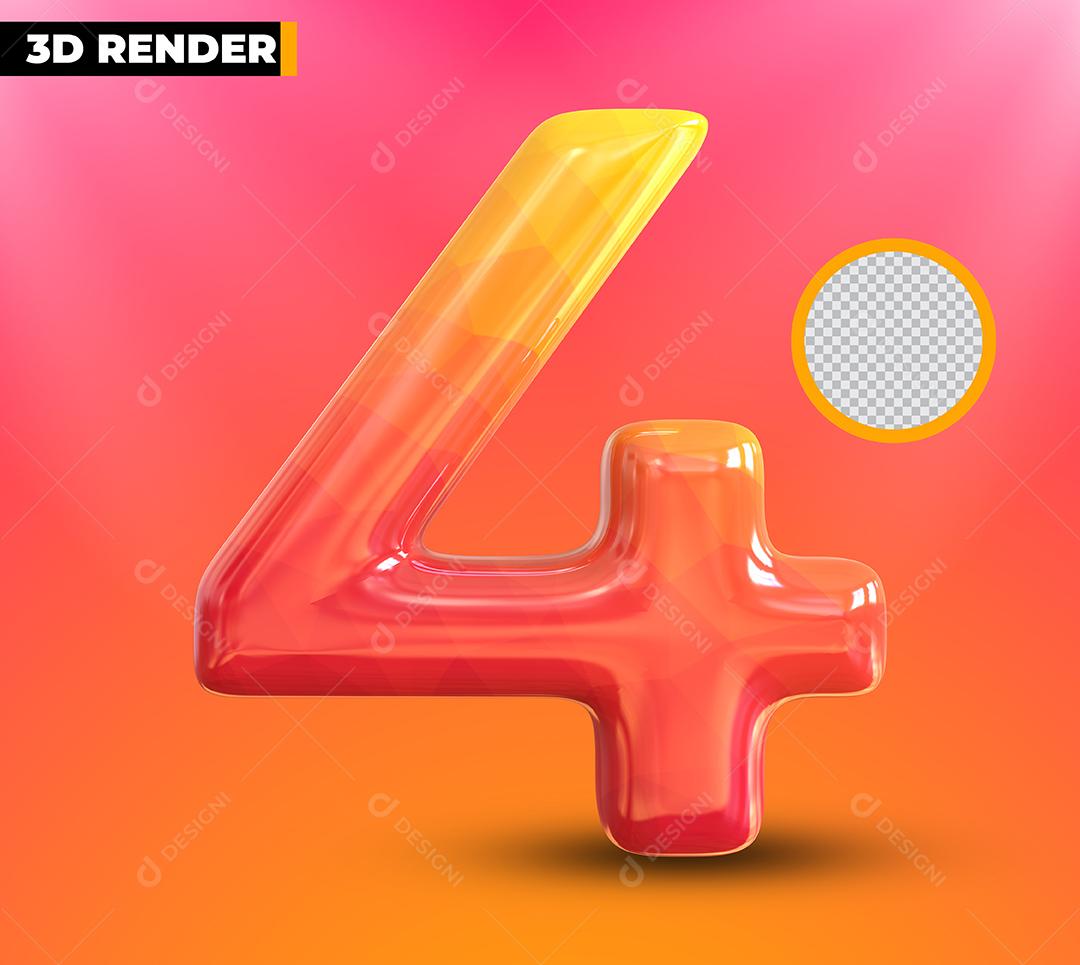 Número 3D 4 Elemento Para Composição PSD Editável