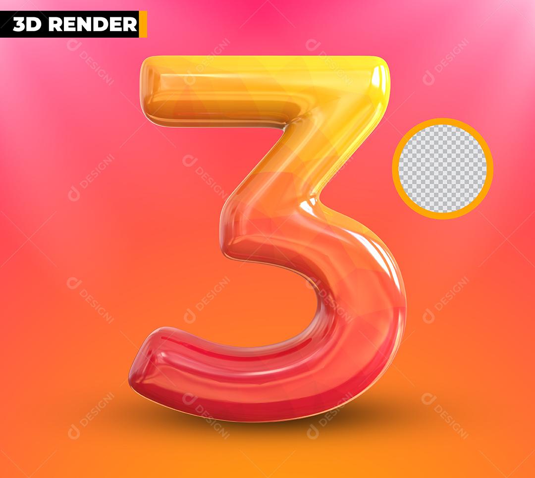 Número 3D 3 Elemento Para Composição PSD Editável