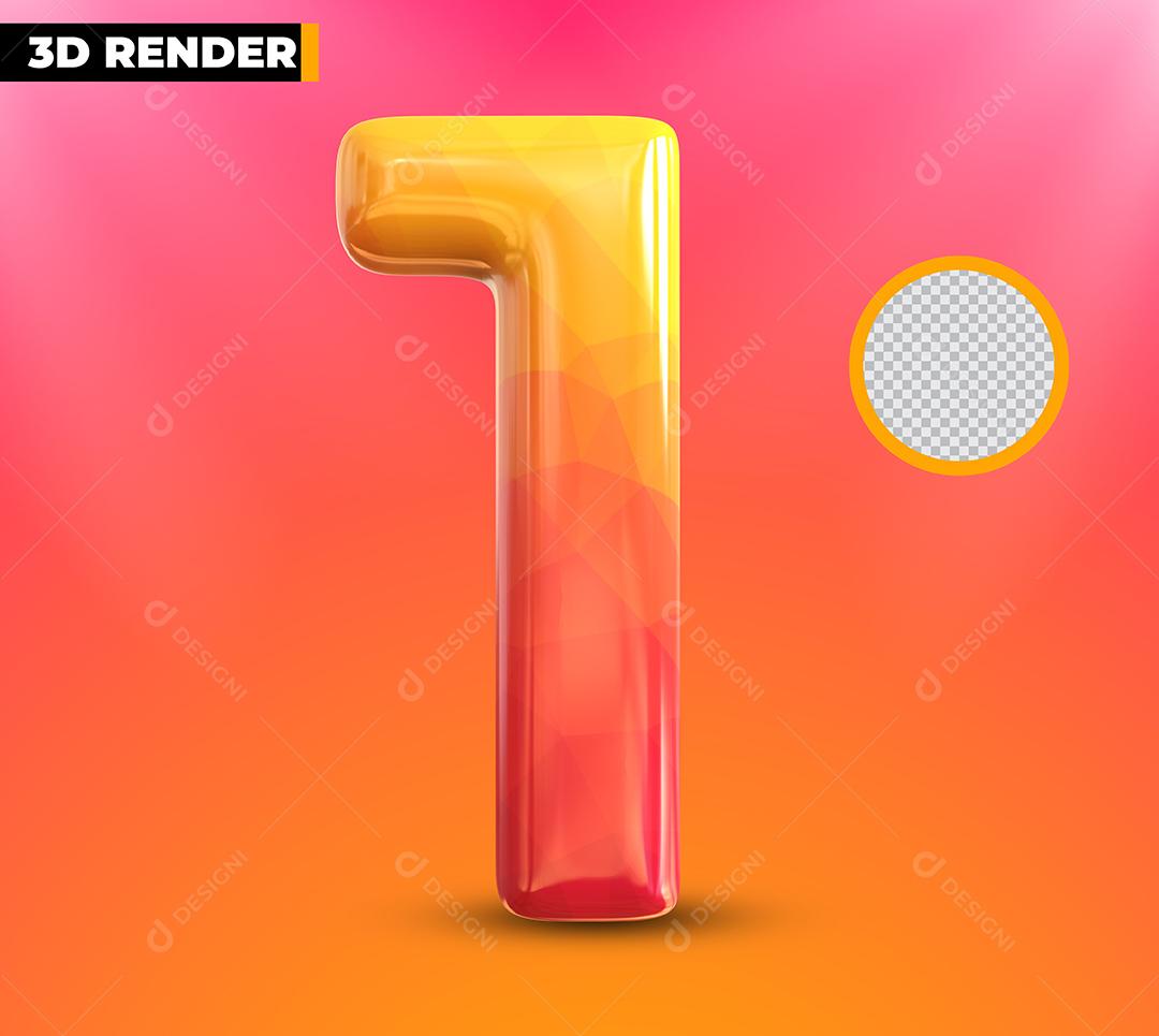 Número 3D 1 Elemento Para Composição PSD